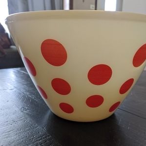 Vintage Fire King Red Dot Large Mixing Bowl Oven Ware Milk Glass